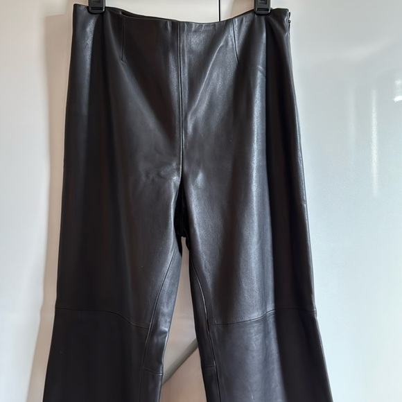 Rebecca Talyor Black Lamb Leather Highwaisted Wide Women's Ankle Pants, Sz 8 - Picture 2 of 16